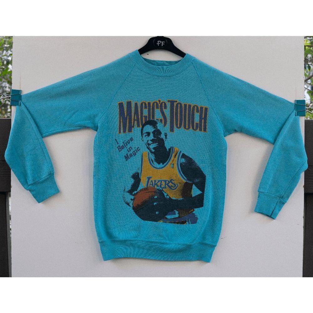 Vintage LA Lakers Magic Johnson‎ Sweater Basset Walker Magic's Touch Blue Size S